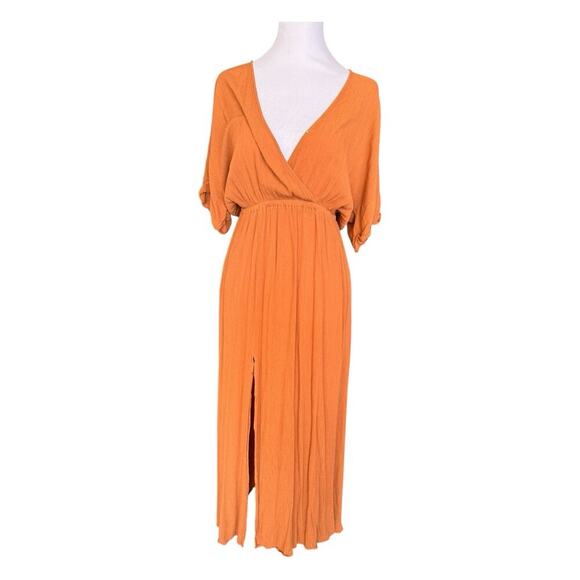 L'AGENCE Gathered Maxi Dress Surplice Neckline Dolman Sleeve Side Slit Medium - Picture 7 of 16